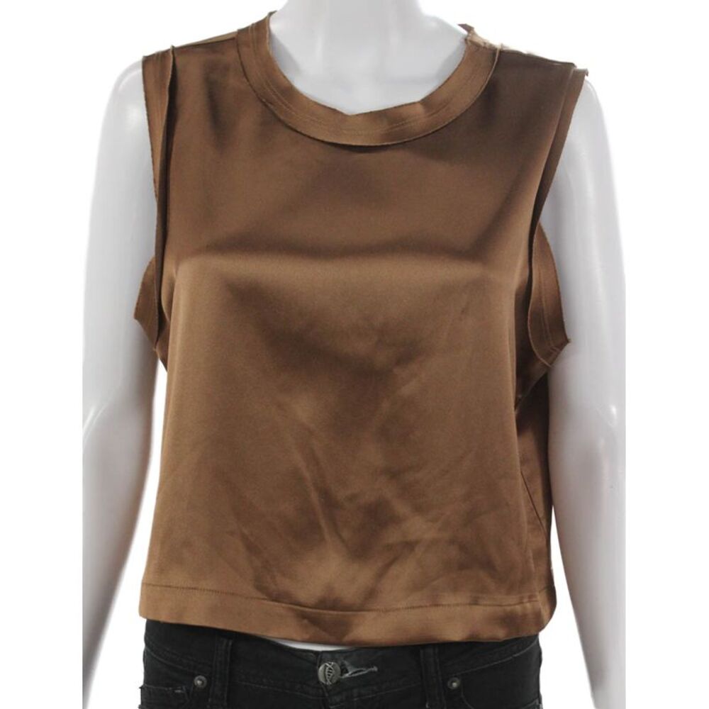 Ro & De Women Brown Basic Tank Polyester Round Neck Size M